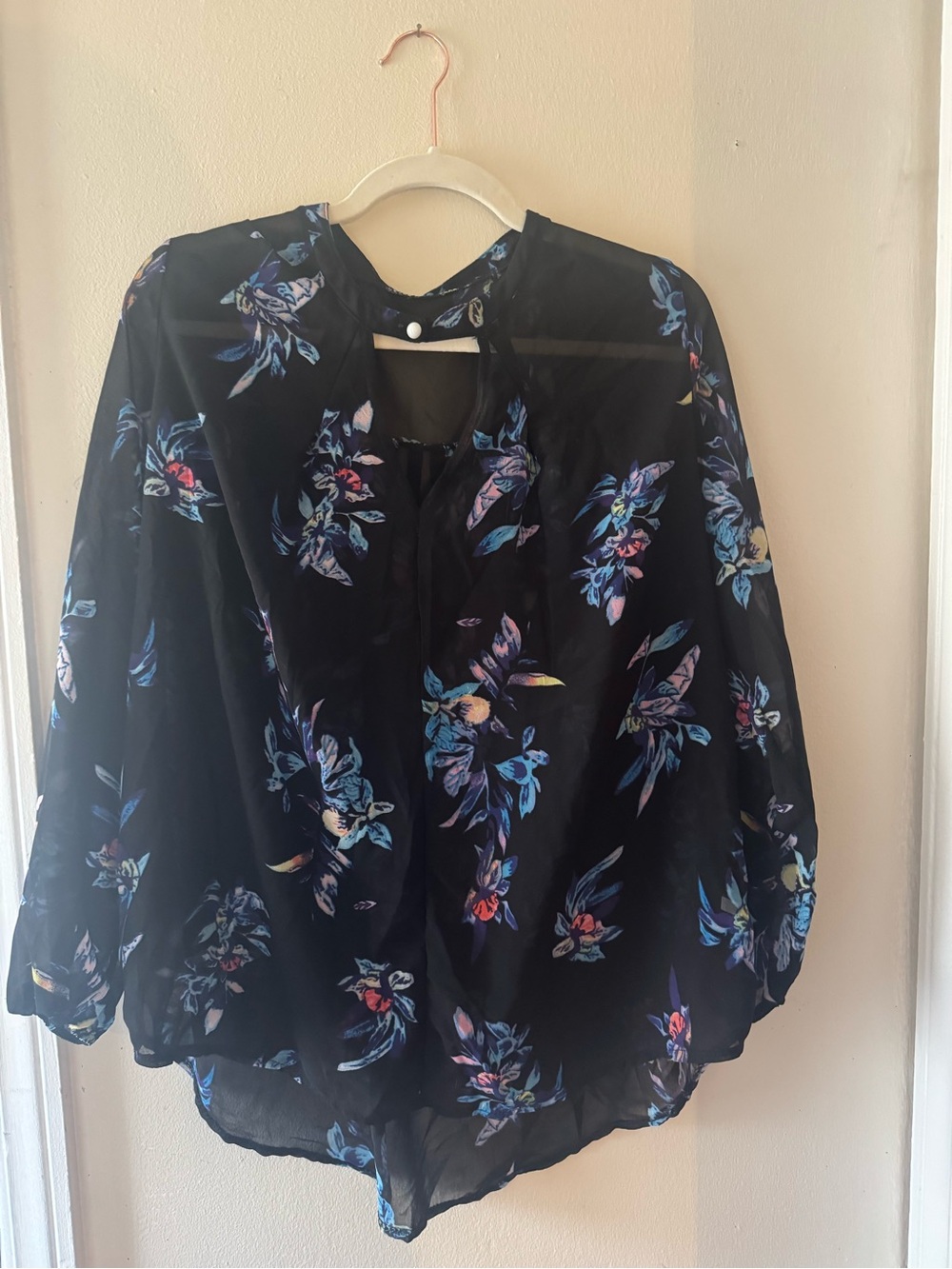 Black Floral Long-Sleeve Women's Blouse